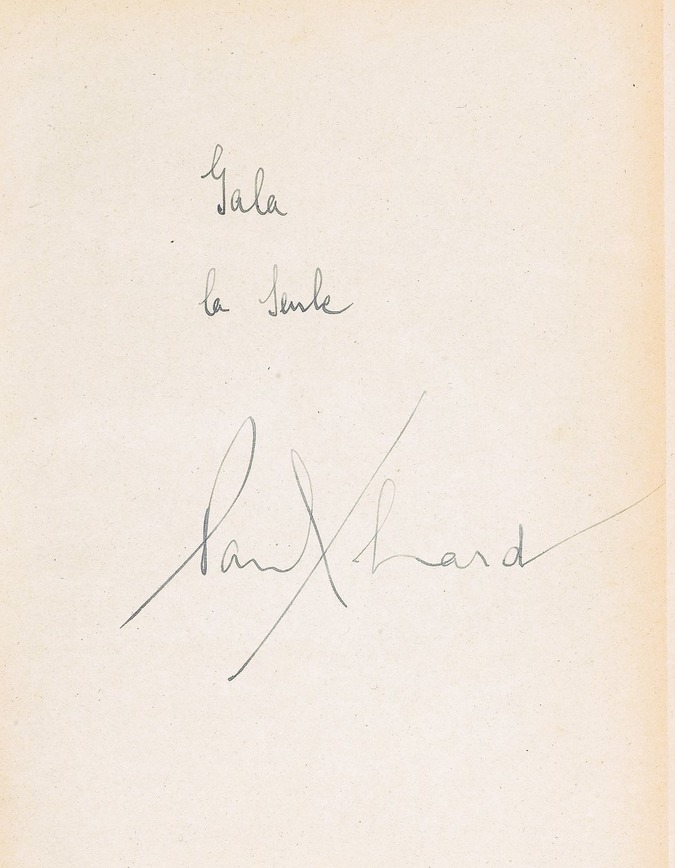 Handskriven dedikation i kärlekspoesi av Paul Eluard
