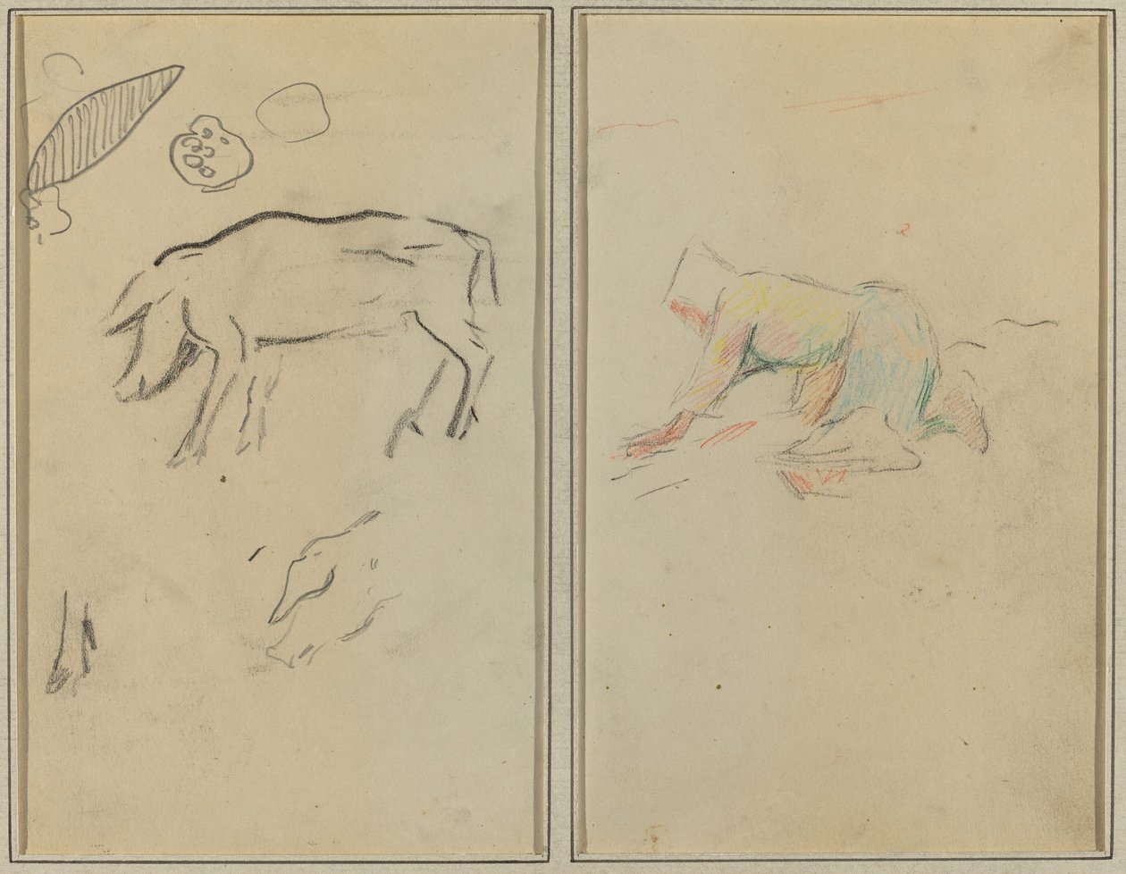 En gris; Bretonska bonde på knä [verso] av Paul Gauguin