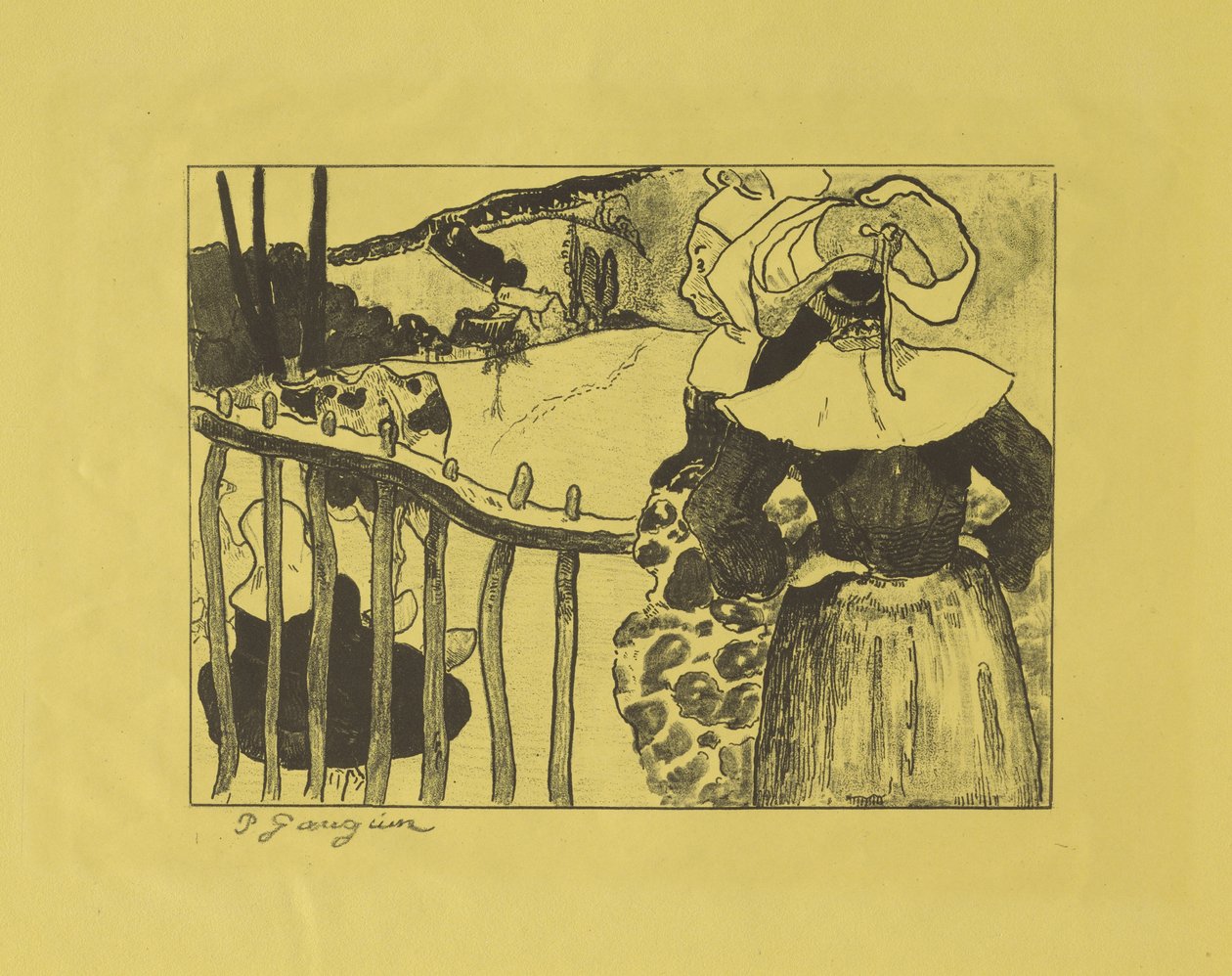 Bretonska kvinnor som står vid ett staket, 1889 av Paul Gauguin