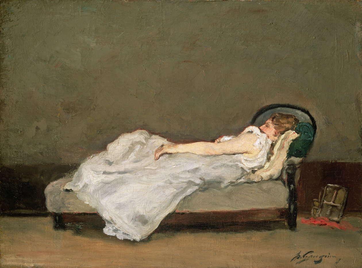 Ljushårig kvinna på en soffa, 1884 av Paul Gauguin