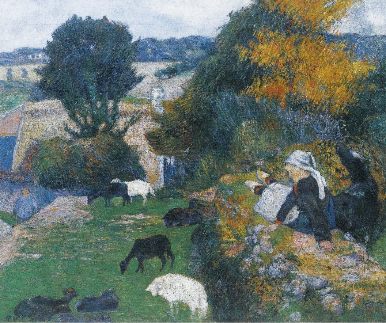 Franska:  La bergère bretonne Den bretonska herdinnan av Paul Gauguin