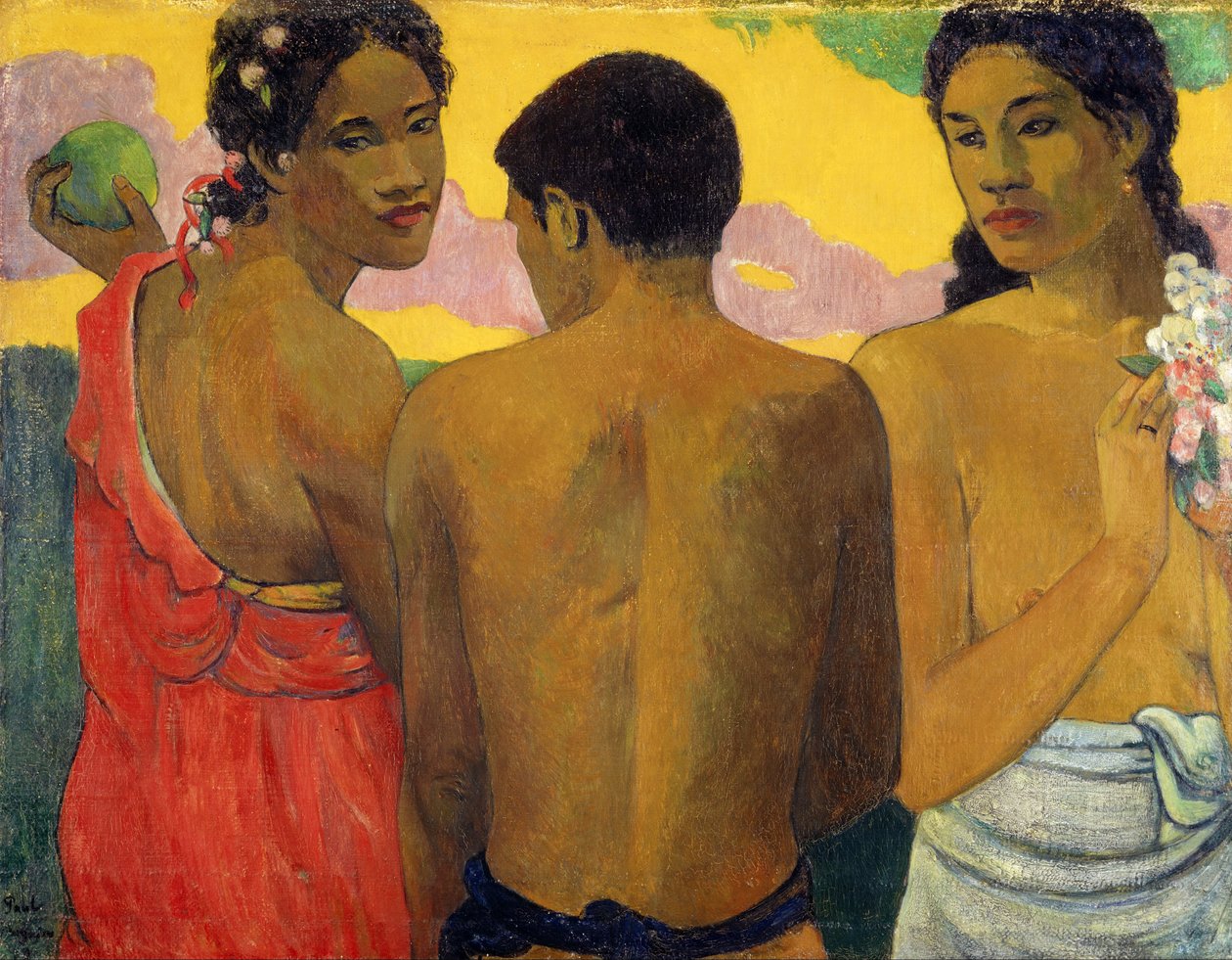 Franska: Trois Tahitiens, eller Konversation Tre Tahitianer av Paul Gauguin