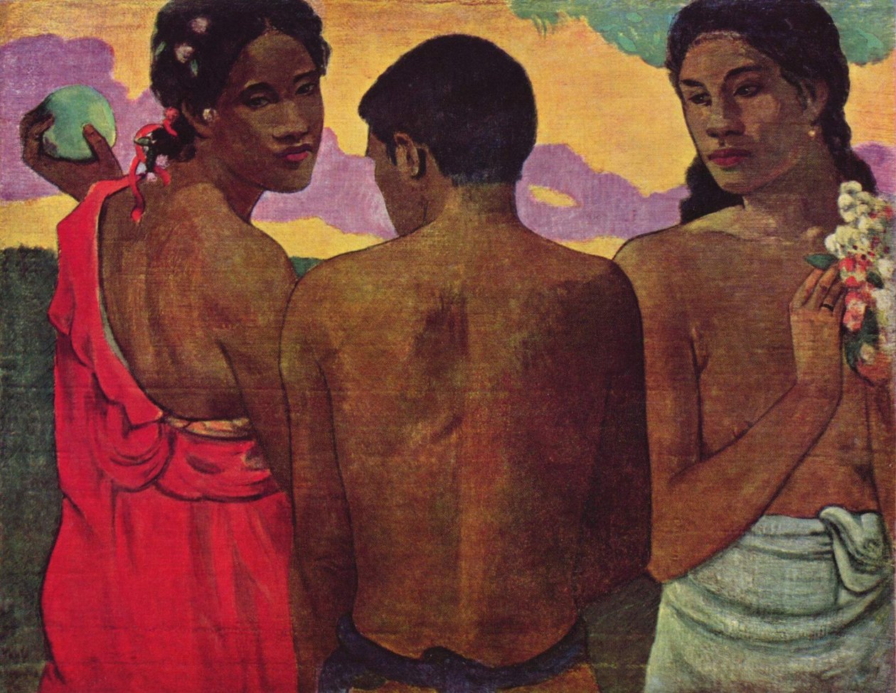 Franska: Trois Tahitiens, eller Konversation Tre Tahitianer av Paul Gauguin