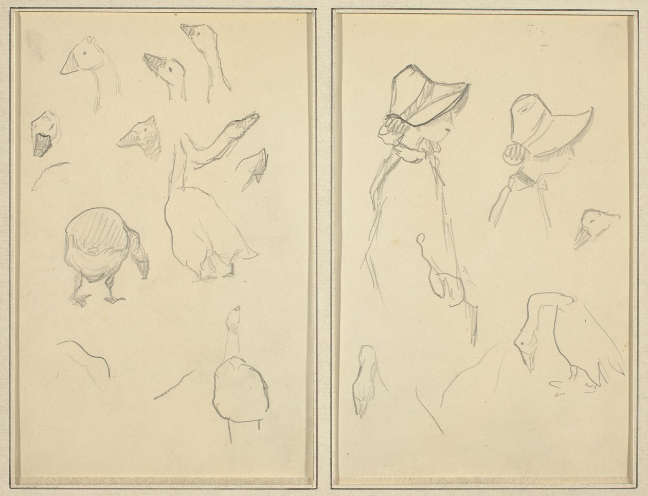 Gäss; Girls in Bonnets, Geese [recto] av Paul Gauguin