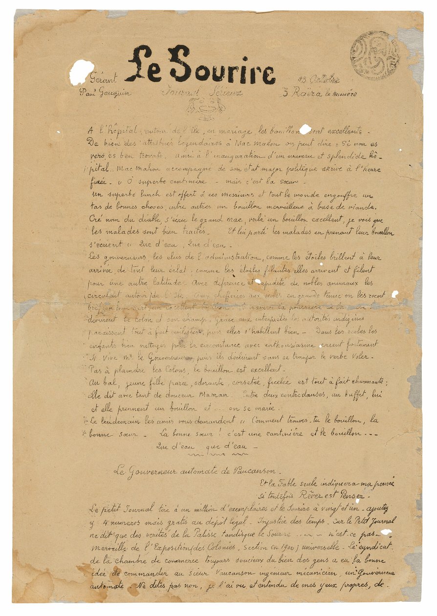 Le sourire: Journal sérieux, 13 oktober 1899 av Paul Gauguin