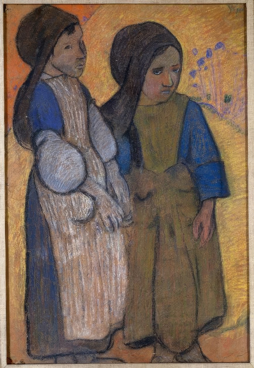 Små bretonska flickor framför havet II av Paul Gauguin