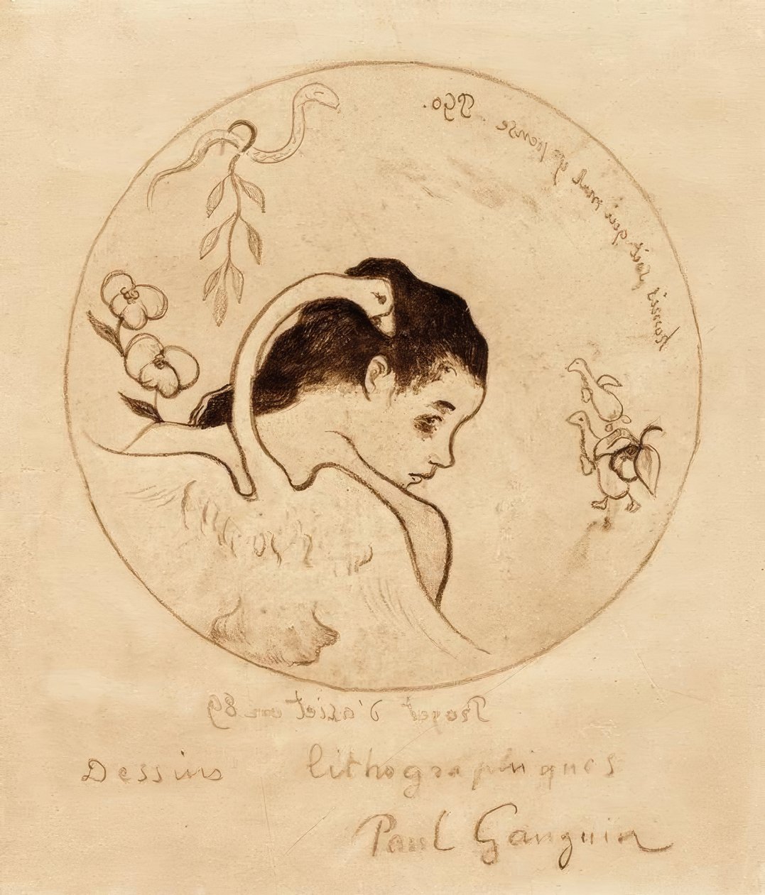 Projekt för en tallrik - Leda och svan av Paul Gauguin