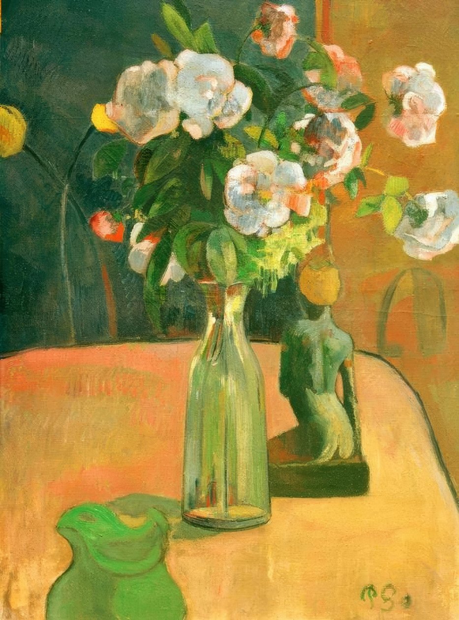 Rosor och statyett av Paul Gauguin