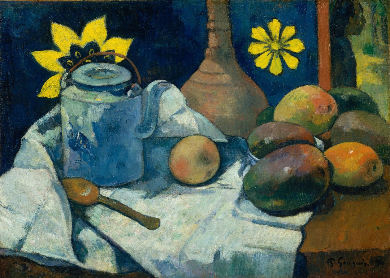 Stilleben med tekanna och frukt, 1896 av Paul Gauguin