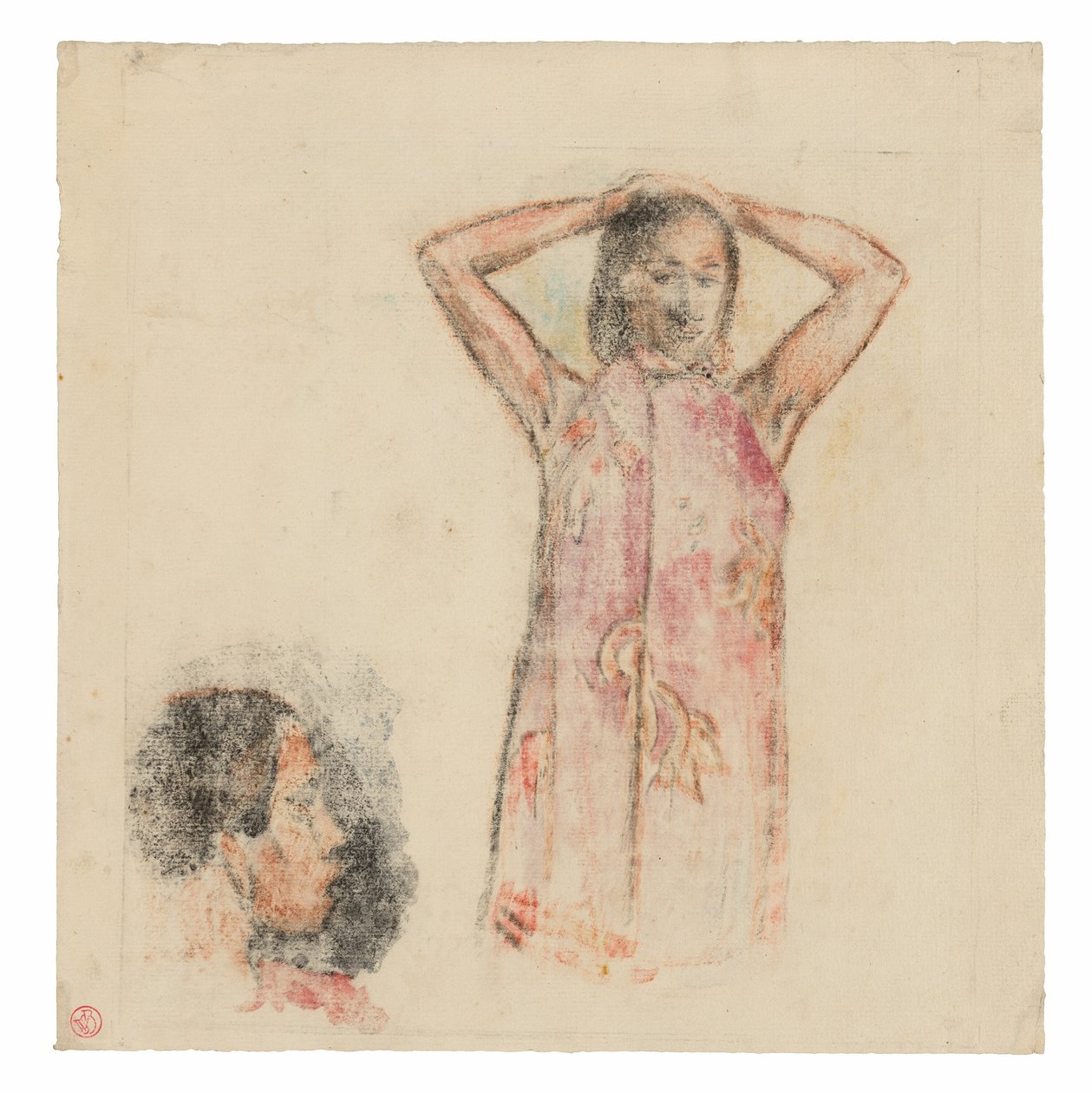 Tahitisk flicka i rosa Pareu av Paul Gauguin