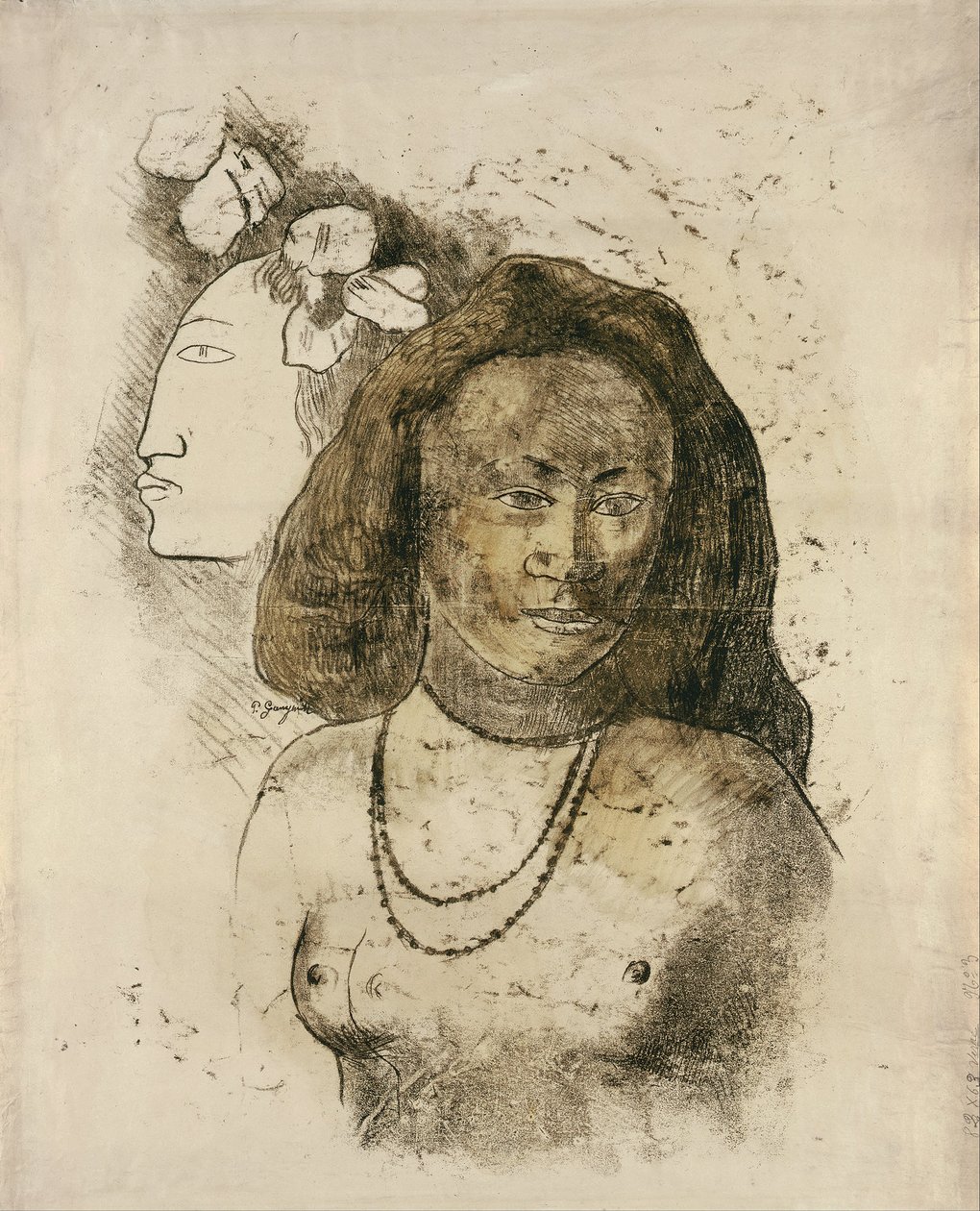 Tahitisk kvinna med ond ande LEsprit slöja av Paul Gauguin