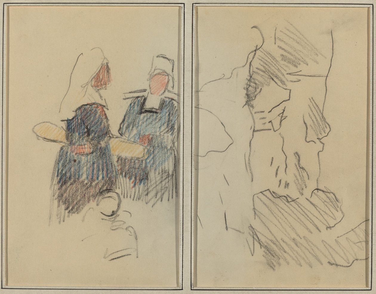 Två bretonska kvinnor; Landskap [recto] av Paul Gauguin