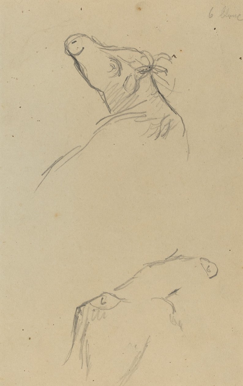 Två kohuvuden [verso] av Paul Gauguin