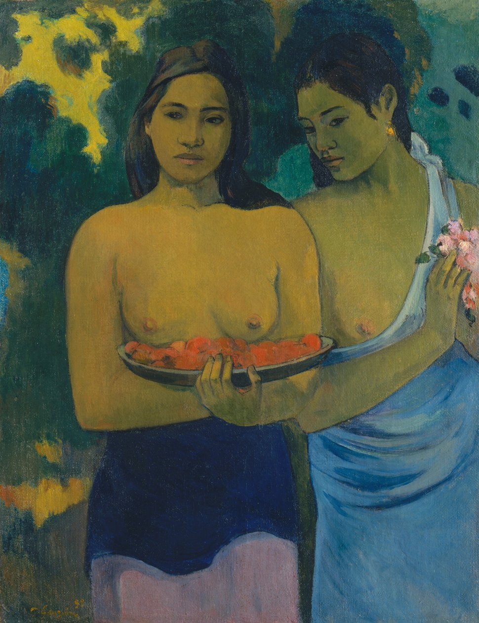 Två tahitiska kvinnor av Paul Gauguin
