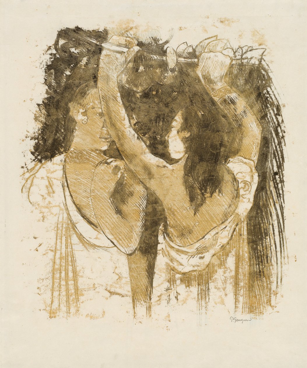 Två Tahitianer samlar frukt [recto], 18991900. av Paul Gauguin