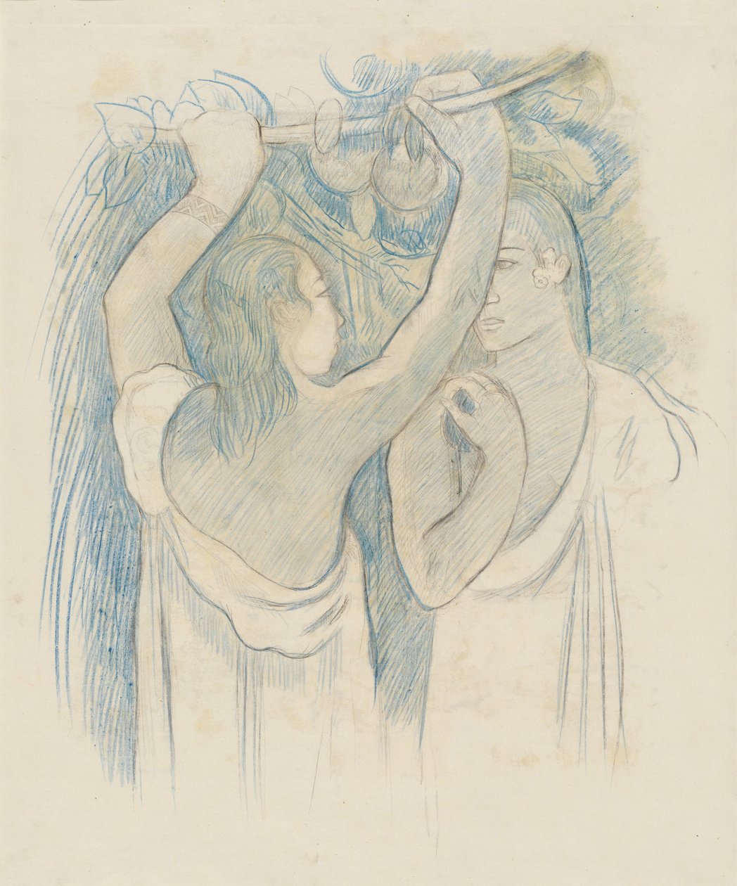 Två tahitianer som samlar frukt [verso], 18991900. av Paul Gauguin