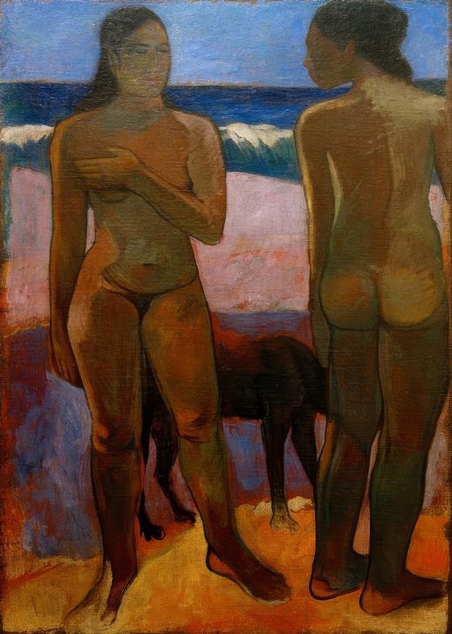 Två tahitiska kvinnor på stranden av Paul Gauguin