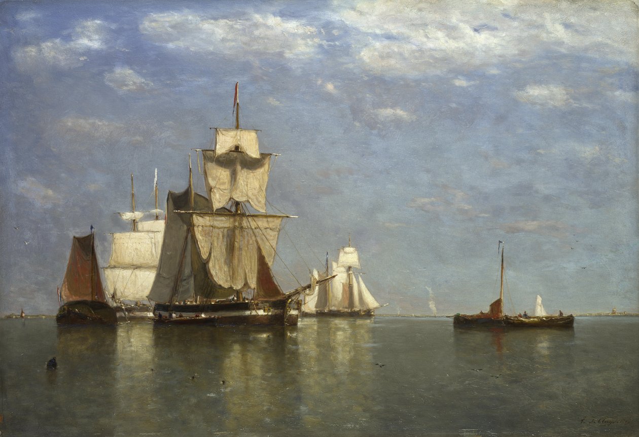 Fartyg som ligger utanför Flushing, 1869 av Paul Jean Clays