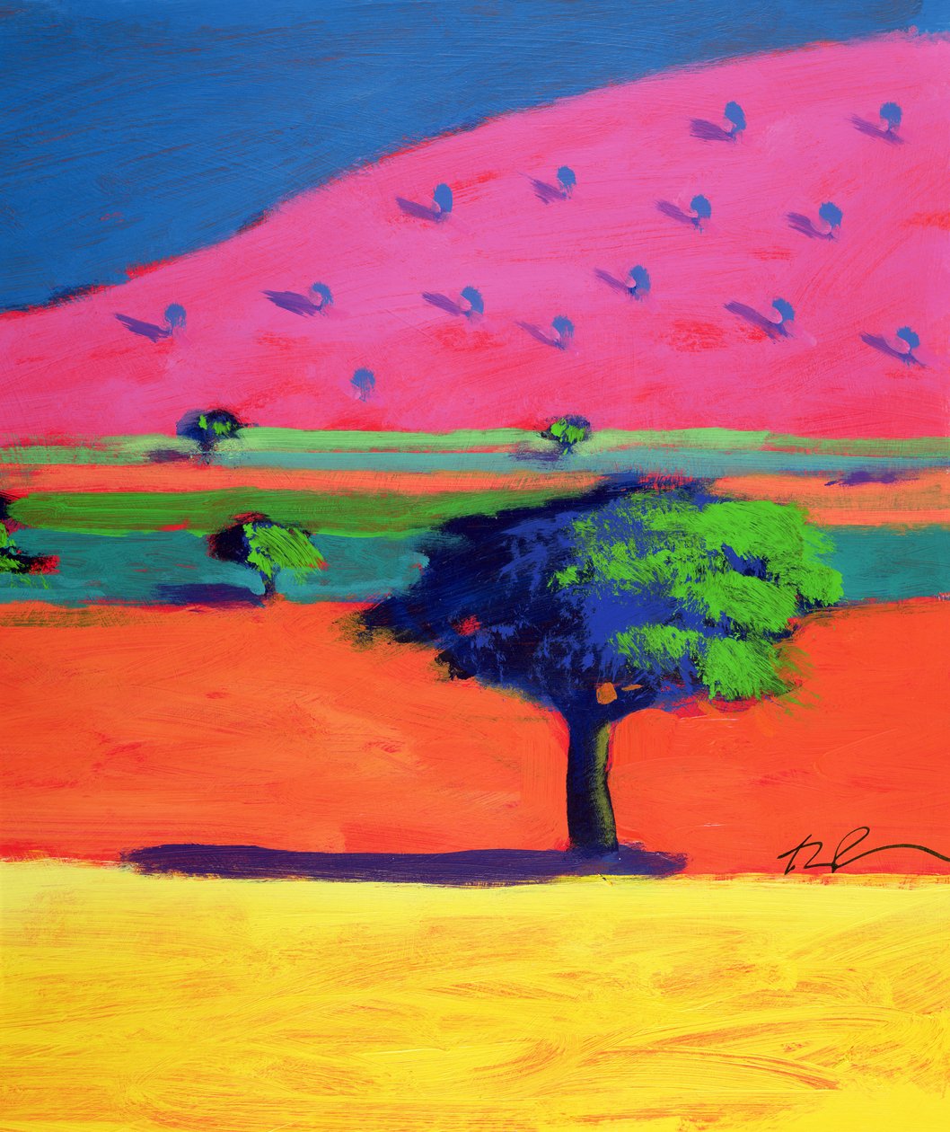 Pink Hill (akryl på kort) av Paul Powis