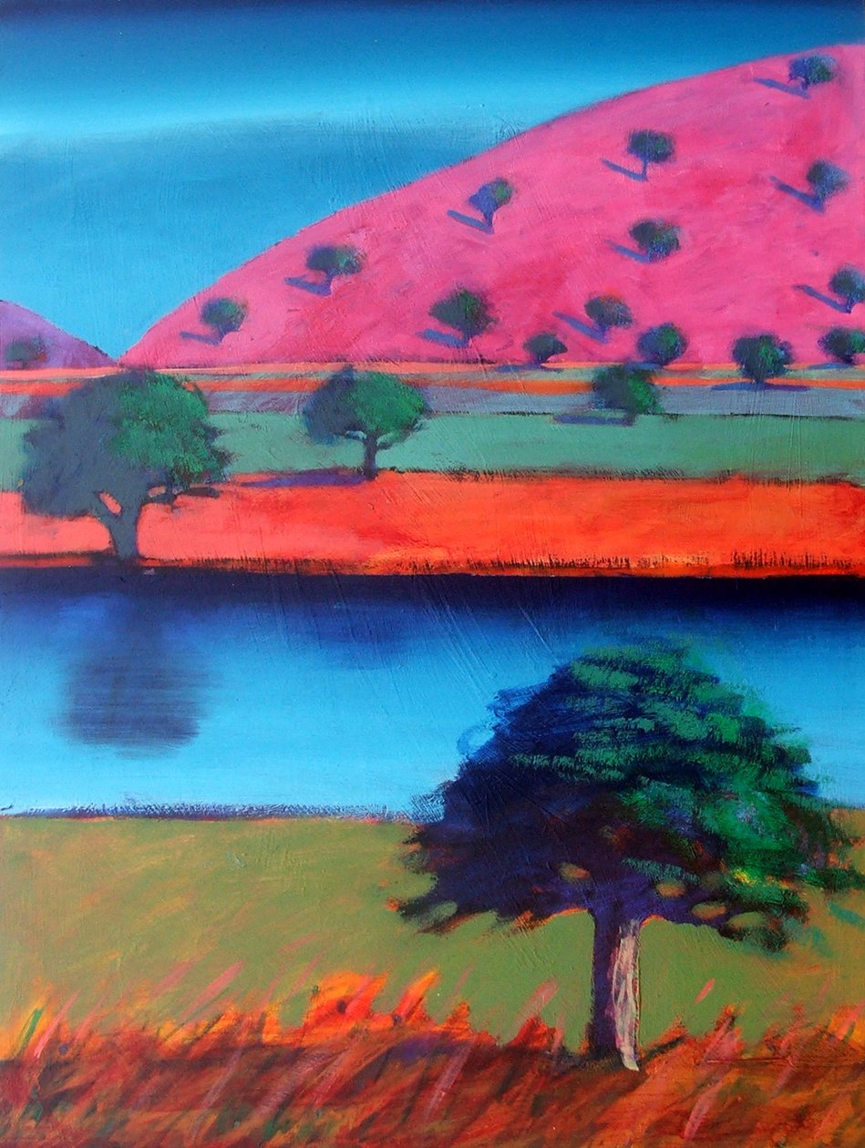 Pink Hill 2 (akryl på kort) av Paul Powis