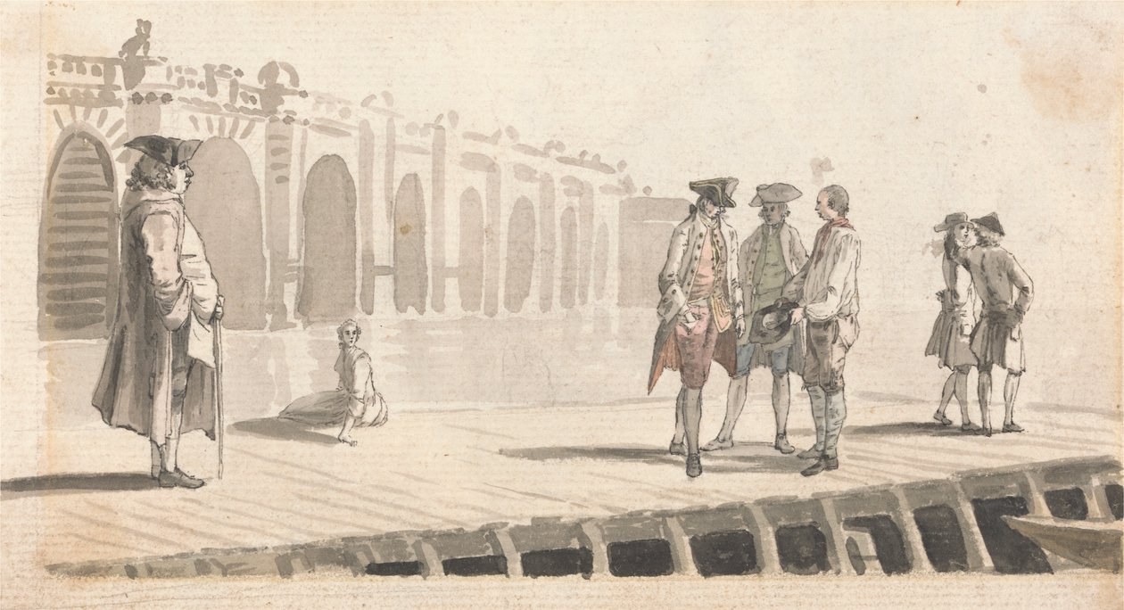En grupp män på Westminster Pier av Paul Sandby