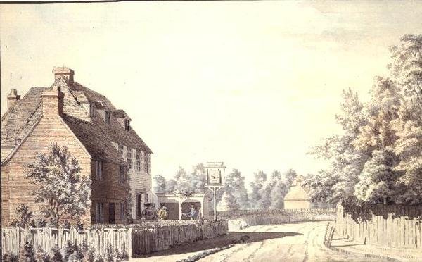 Figurer utanför en bypub av Paul Sandby