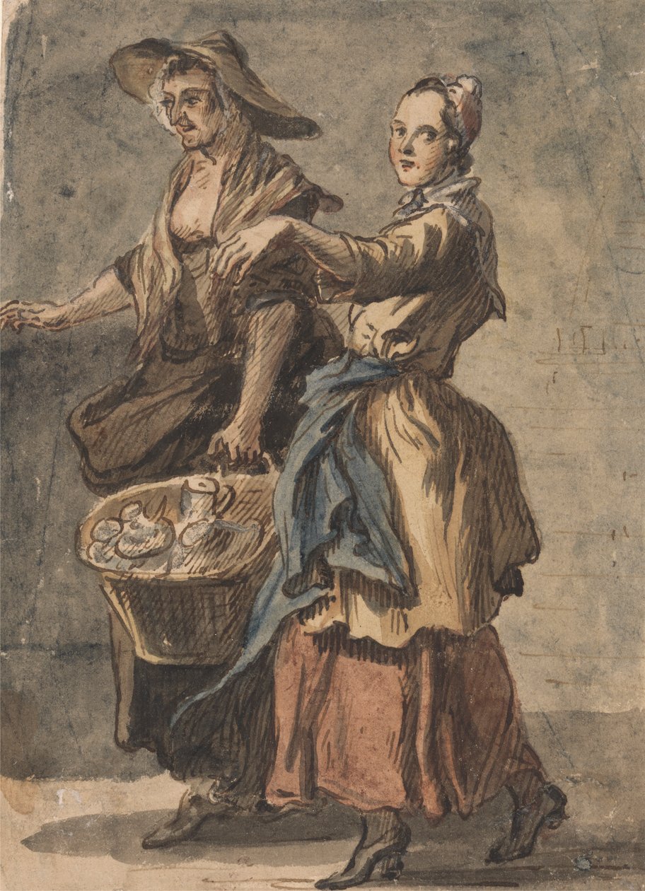 バスケットを持った 2 人の女性スウェーデン語 av Paul Sandby