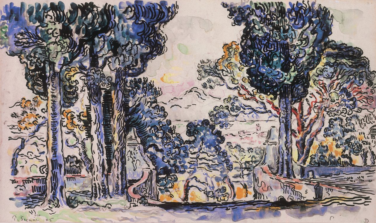 Cypresser i Sainte-Anne Saint Tropez av Paul Signac