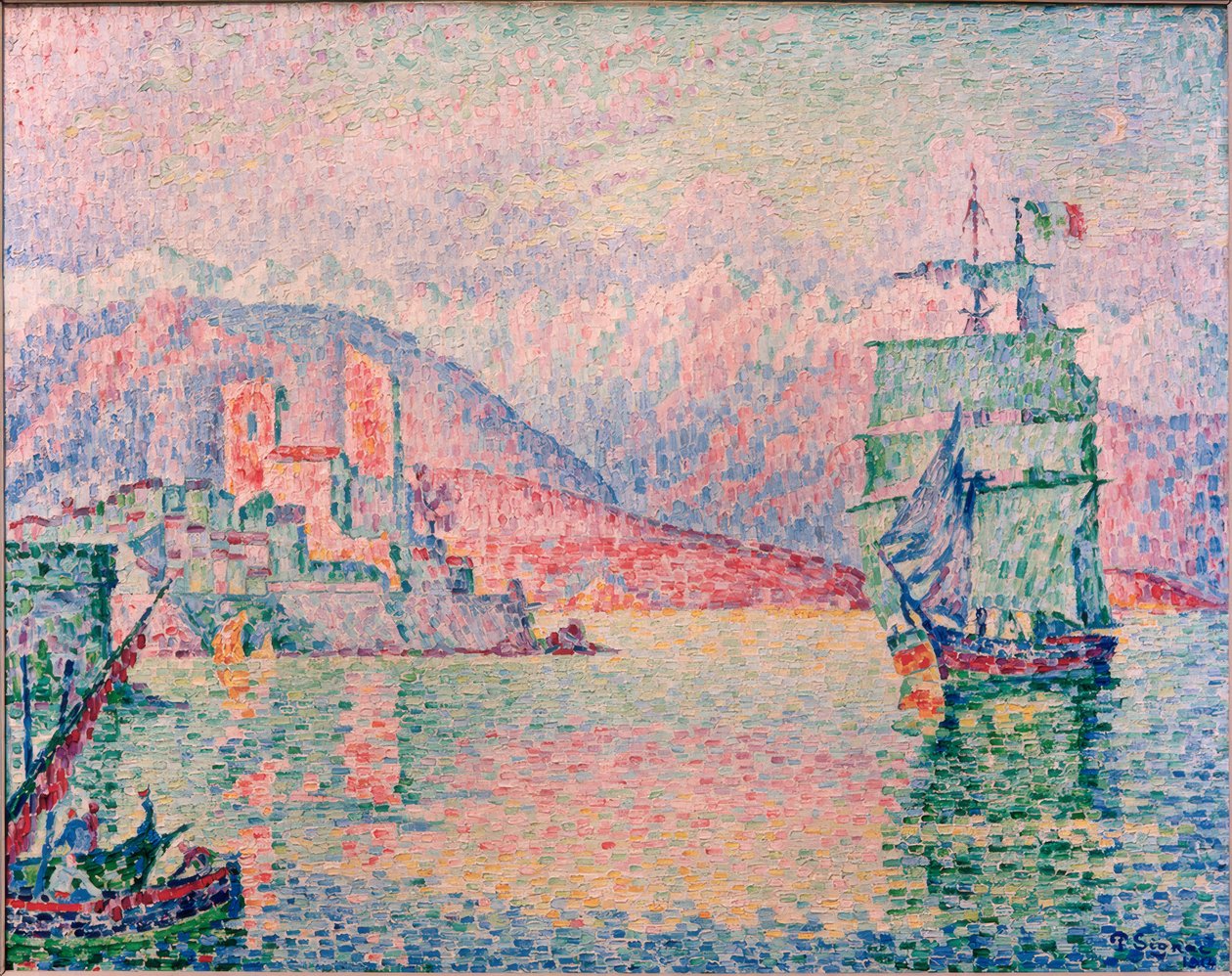 Antibes hamn i kvällsljuset av Paul Signac