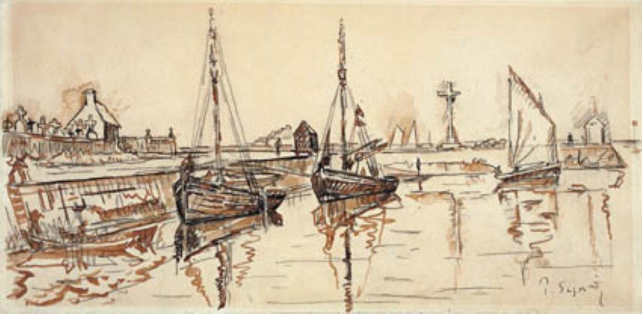 Segelfartyg i hamnen i Barfleur av Paul Signac