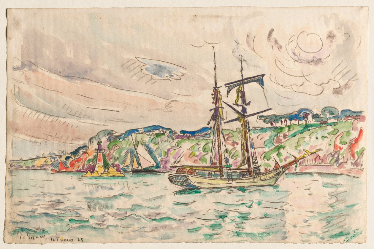 Fartyg nära Trieuxfloden av Paul Signac