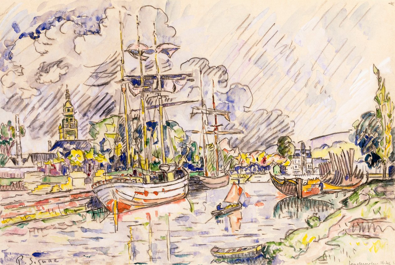 Hamnen i Landerneau, 1921 av Paul Signac