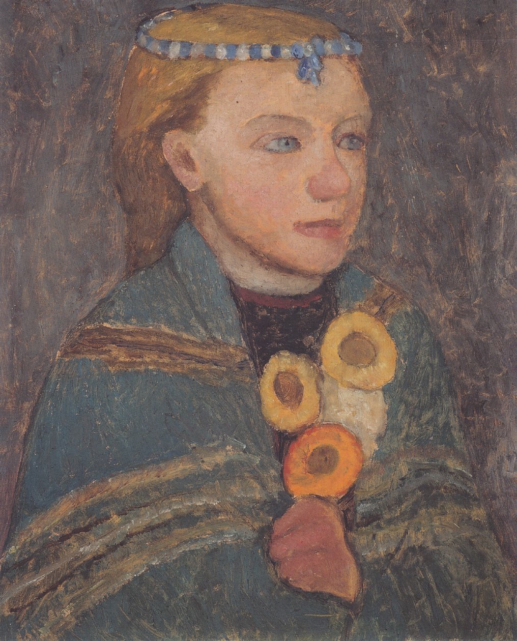 Flicka med en blå och vit kedja i håret av Paula Modersohn Becker