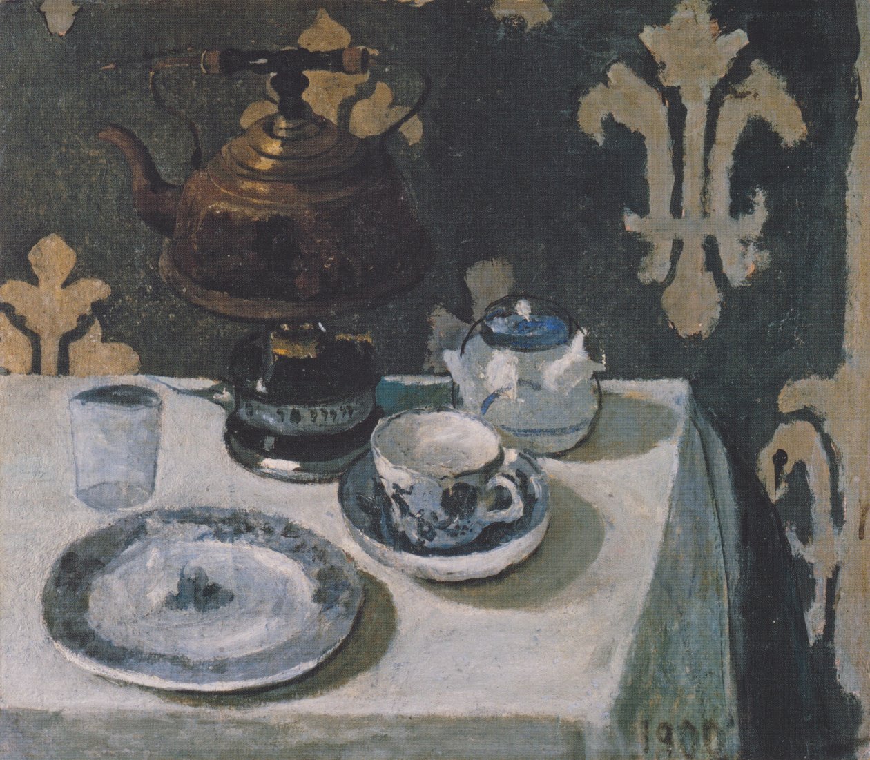 Stilleben med blått och vitt porslin och tekanna av Paula Modersohn Becker