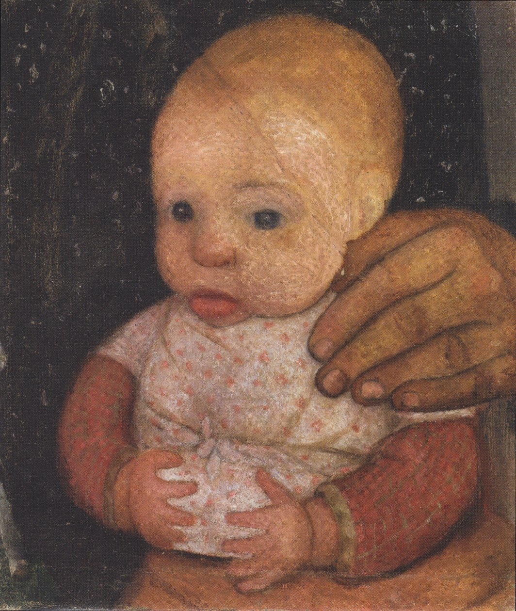 Spädbarn med mammas hand av Paula Modersohn Becker