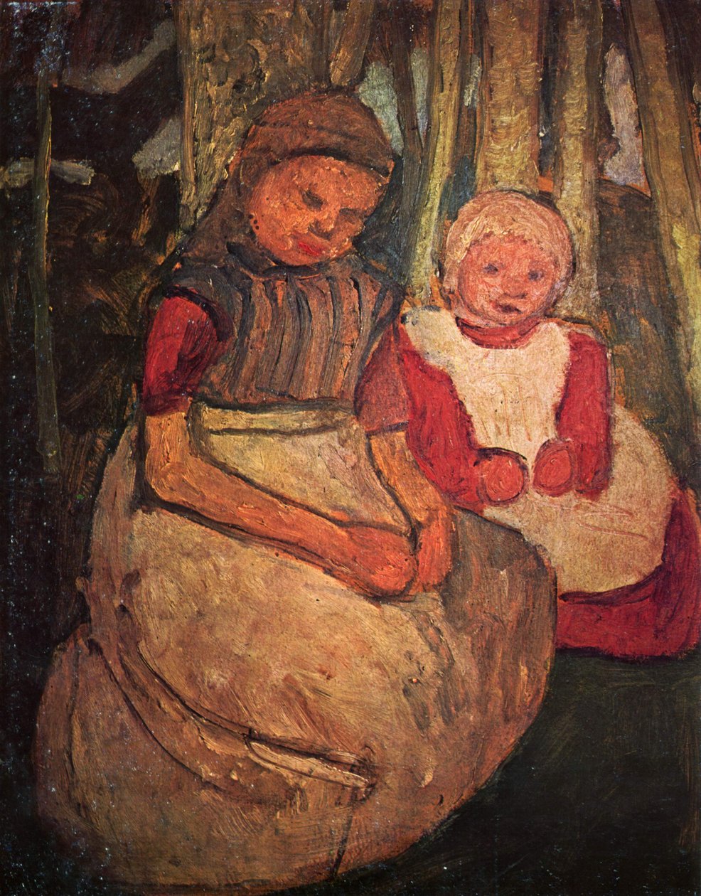 Zwei sitzende Mädchen im Birkenwald av Paula Modersohn Becker