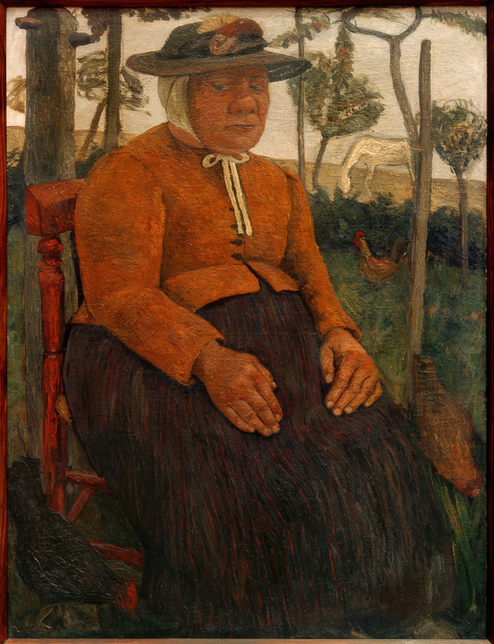 Gammal fattig kvinna som sitter i trädgården av Paula Modersohn Becker
