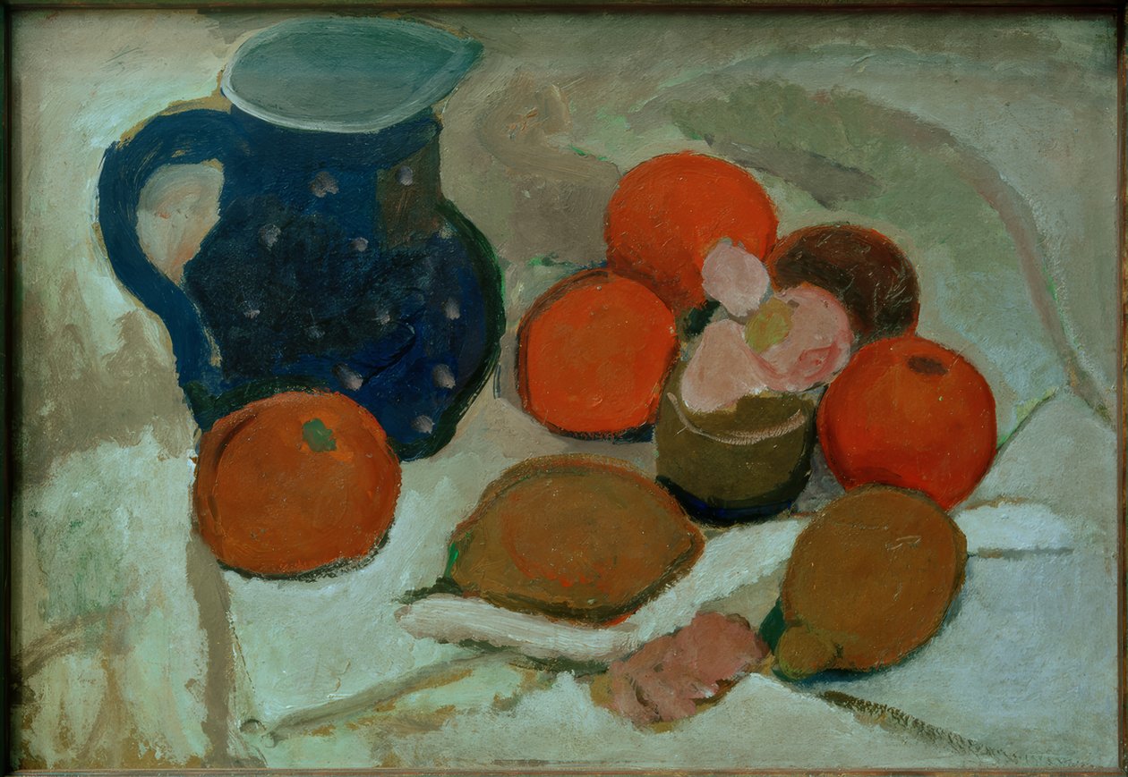 Stilleben med en blå, vitstippad kanna (II) av Paula Modersohn Becker