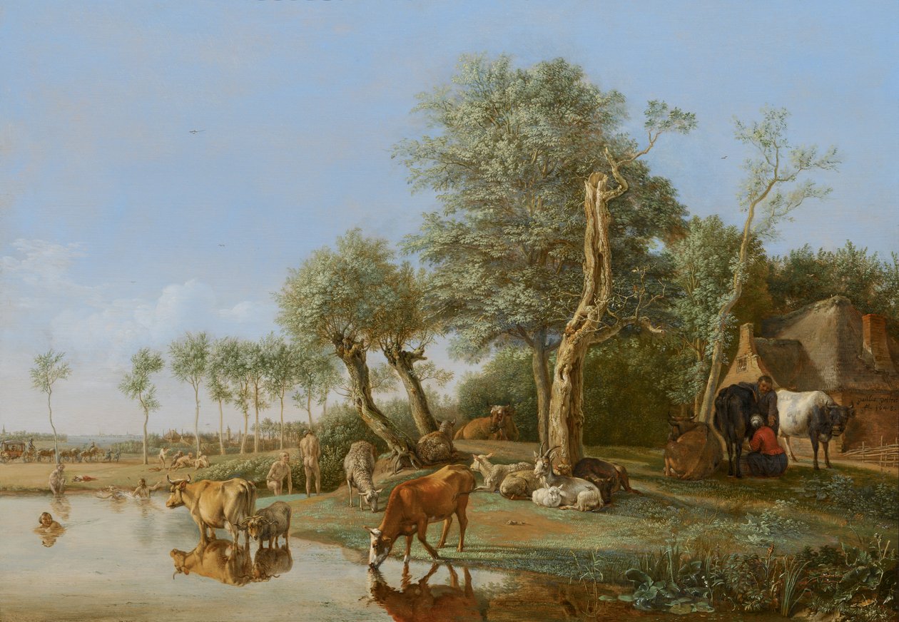Kor reflekterade i vattnet, 1648 av Paulus Potter