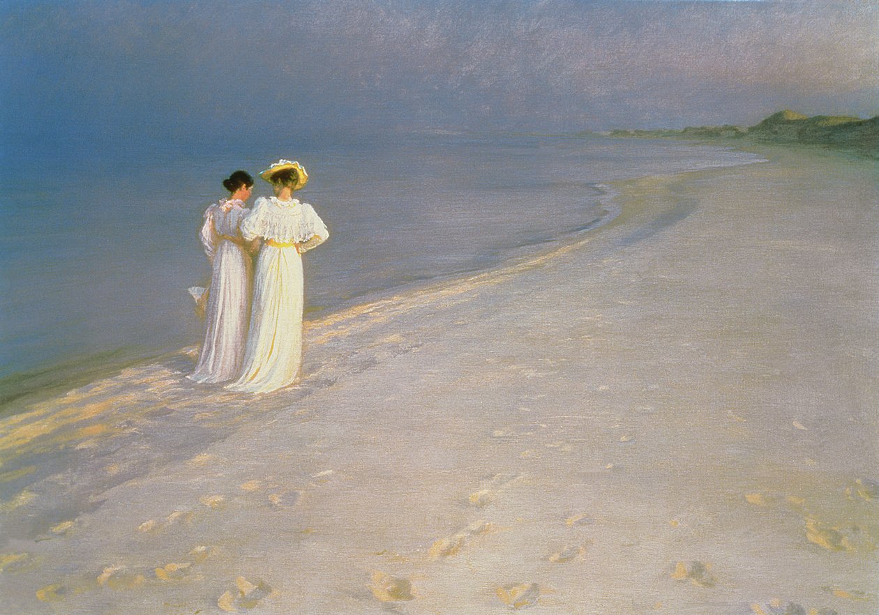 Sommarkväll på Skagens Södra Strand med Anna Ancher och Marie Kroyer av Peder Severin Krøyer