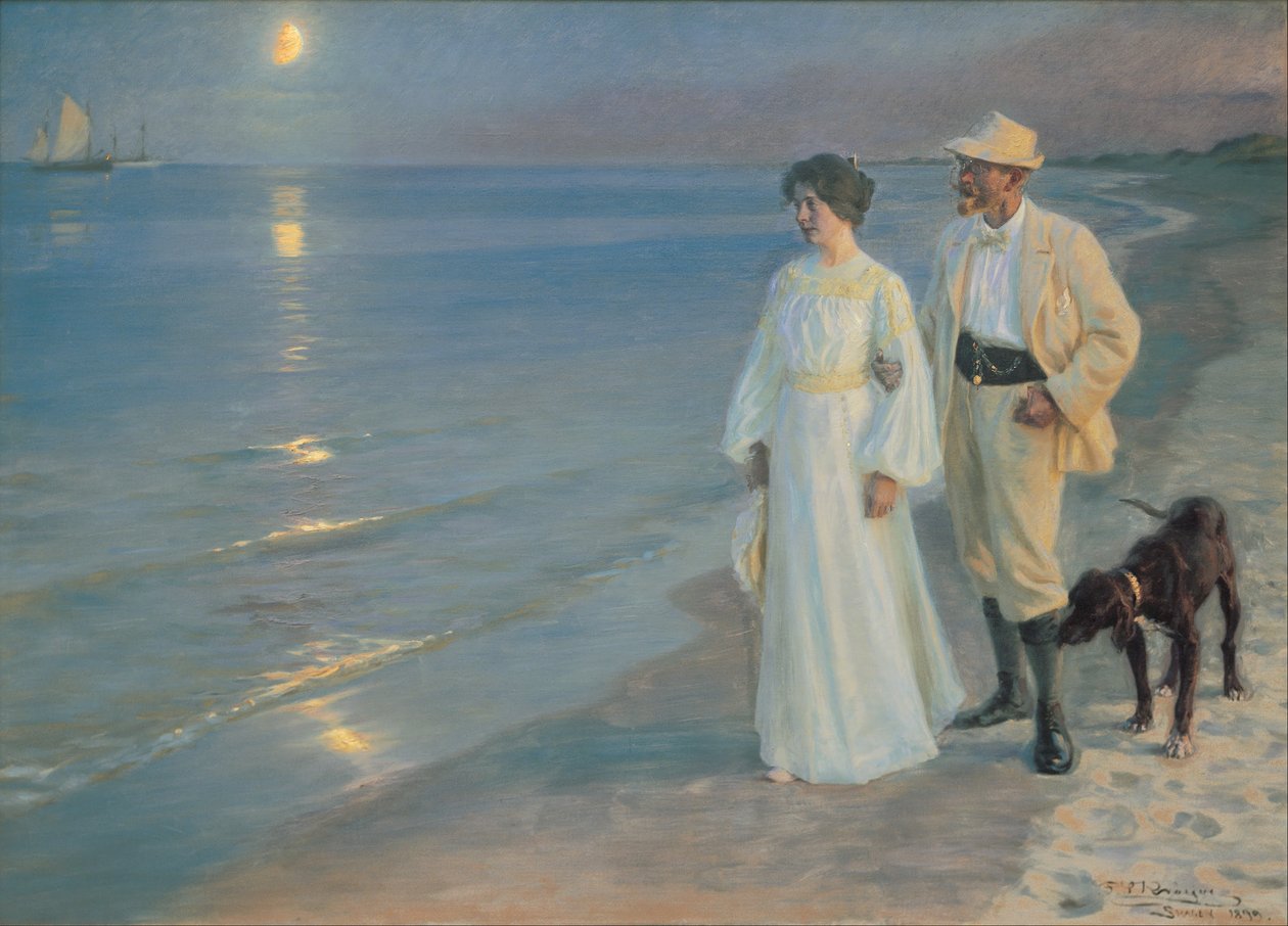 Summer evening on the beach at Skagen. The painter and his wife. av Peder Severin Krøyer