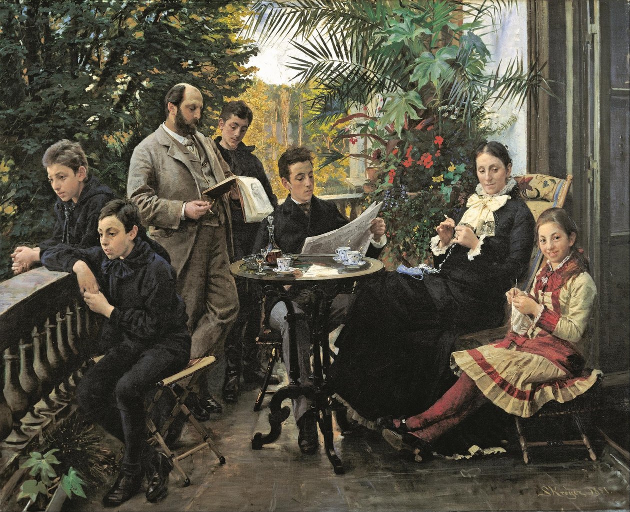 The Hirschsprung family portrait. From the left Ivar, Aage, Heinrich, Oscar, Robert, Pauline and Ell... av Peder Severin Krøyer