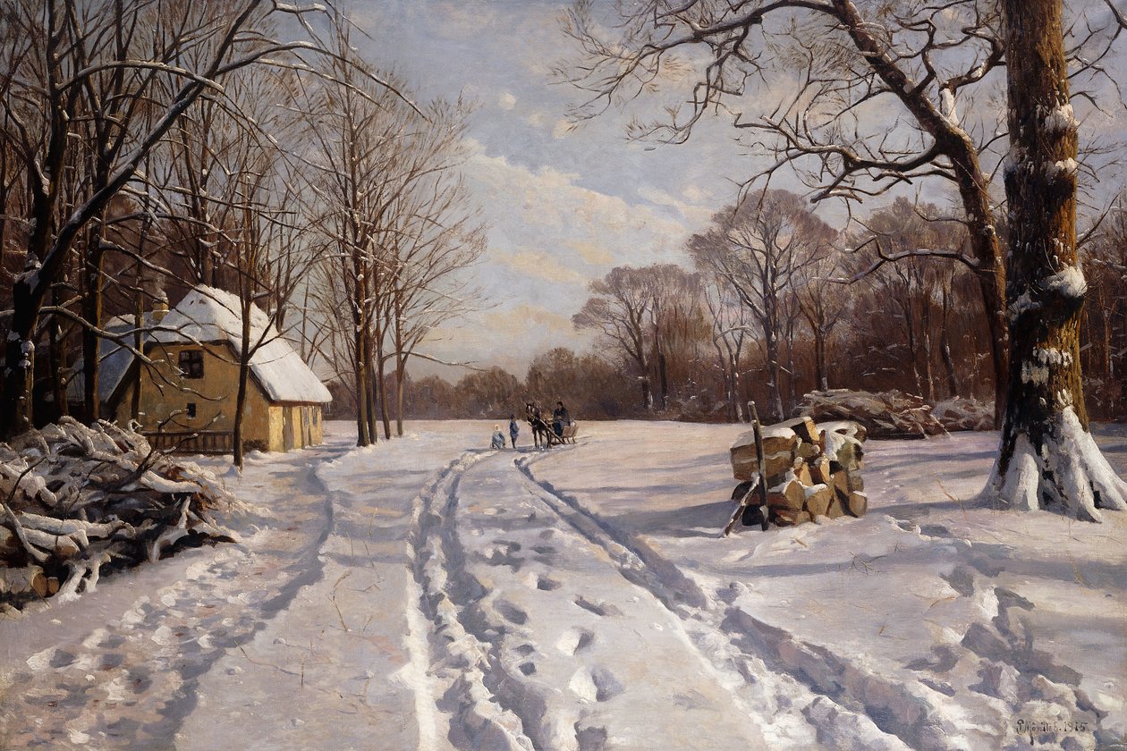 En slädtur genom ett vinterlandskap av Peder Monsted