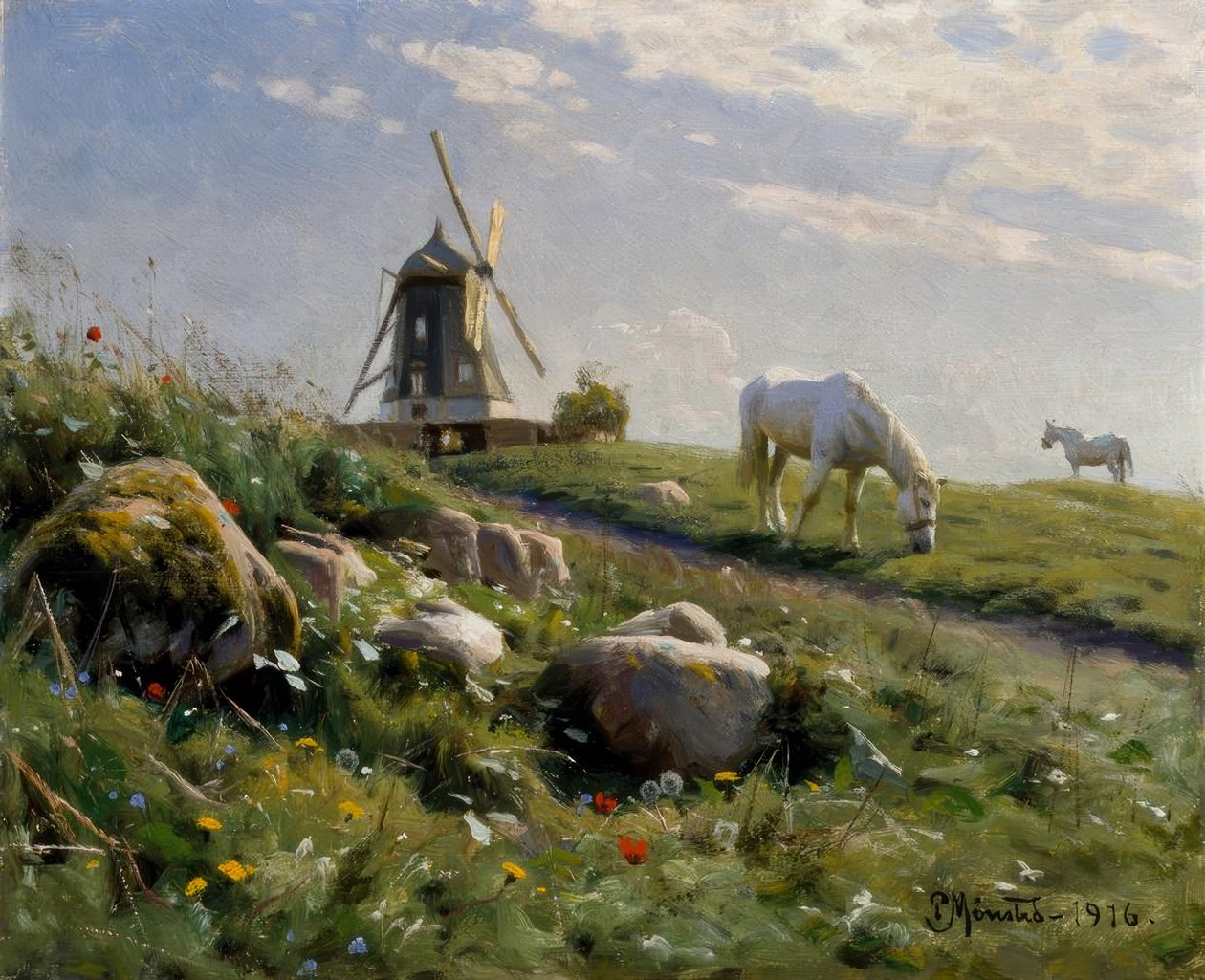 Betande hästar på sommarängen av Peder Monsted