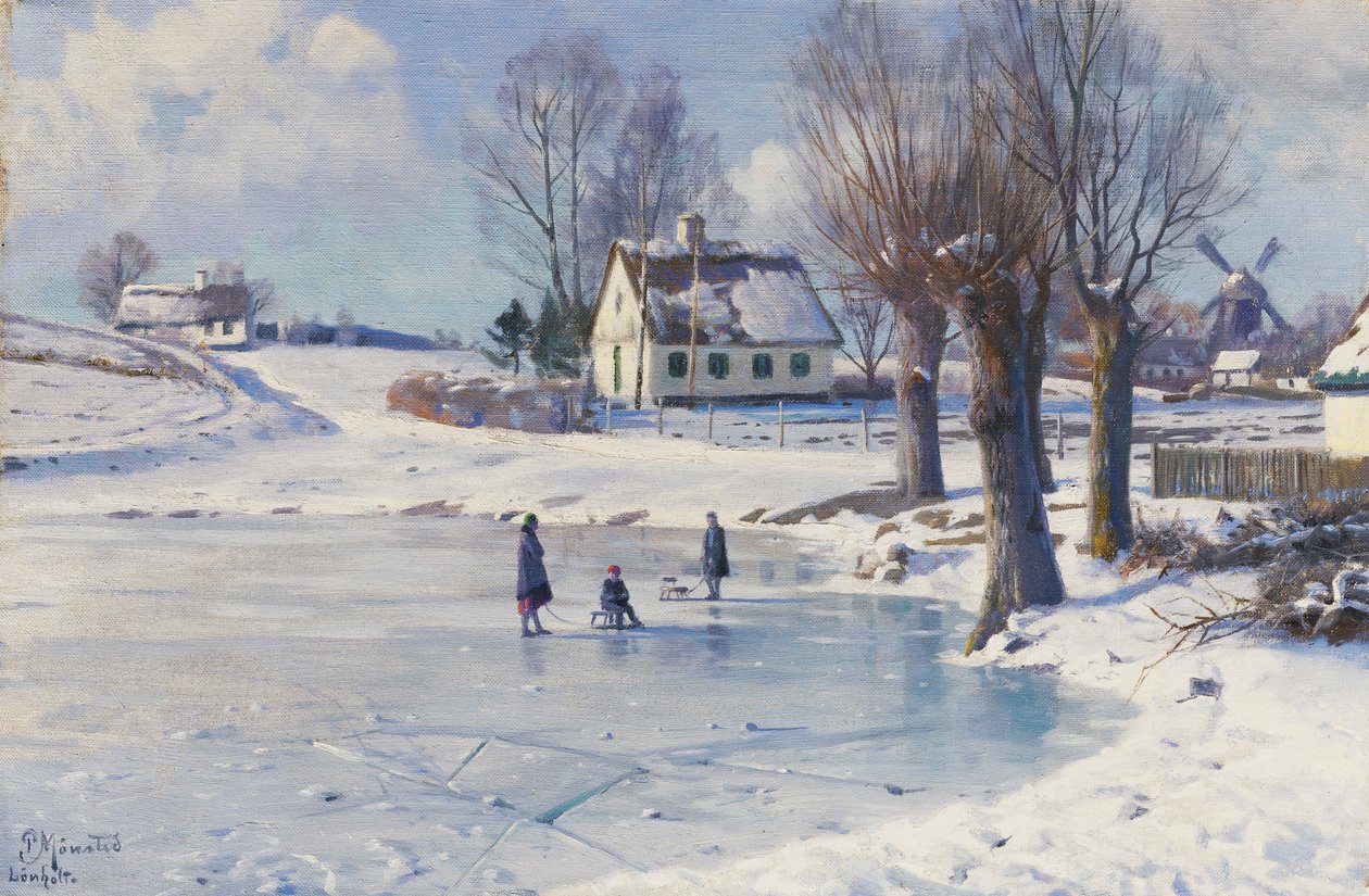 Pulka på en frusen damm av Peder Monsted