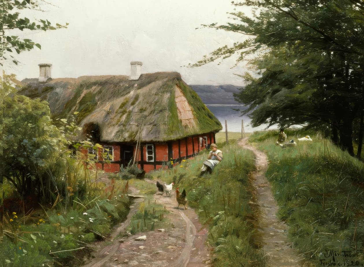 Sommaridyll framför fiskarkojan av Peder Monsted