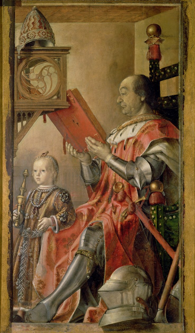 Porträtt av Federigo da Montefeltro, hertig av Urbino (1422-82) och hans son Guidobaldo (död 1508). av Pedro Berruguete