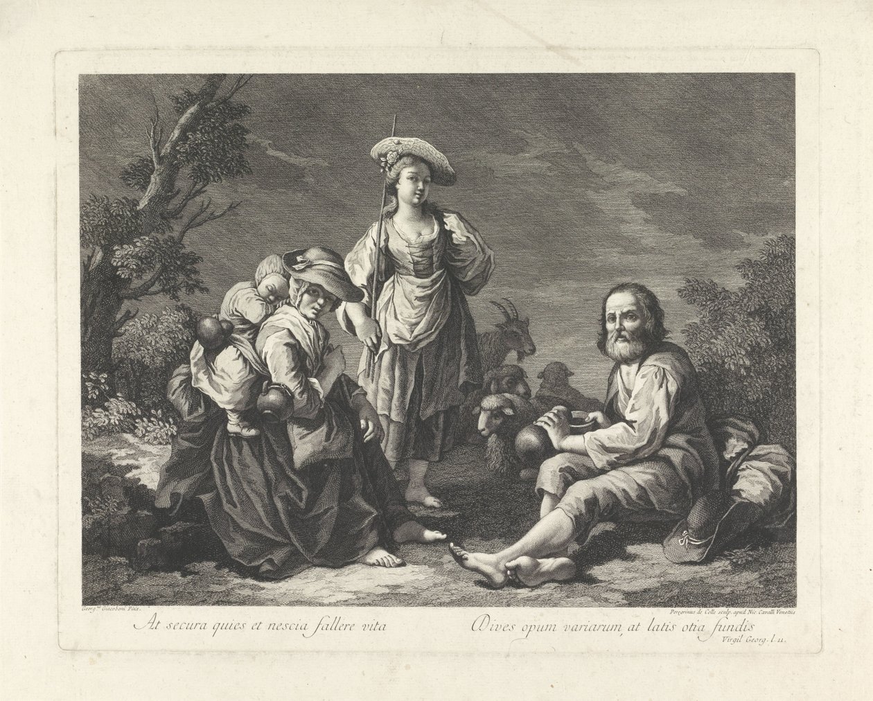 Herdefamilj i ett landskap av Pellegrino dal Colle