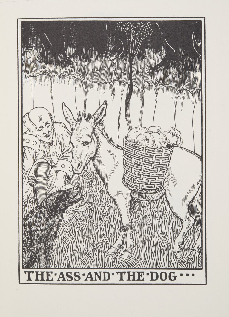 The Ass and the Dog, från Fontaine Fables, pub. 1905 av Percy J. Billingshurst