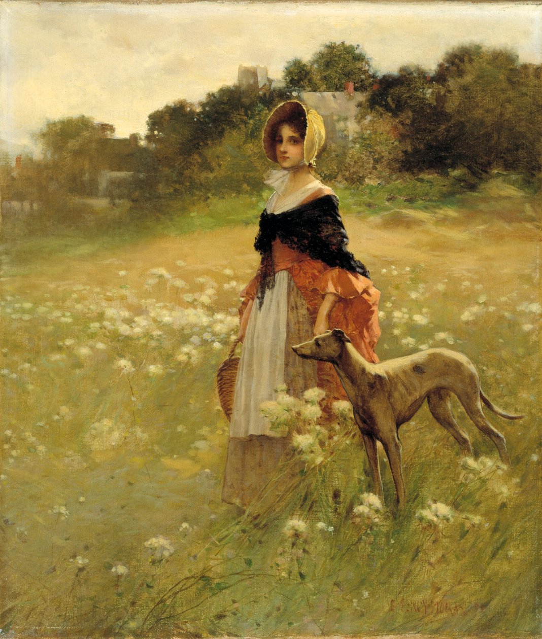Ung flicka och hund av Percy Moran